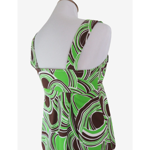 Tibi Size 4 Geometric Print 60s Style Mini Dress Cotton Green Brown - Picture 4 of 8